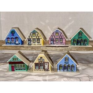 Putz Vintage Christmas Lights Alpine Village 7 Cottages Houses Mid-century Decor